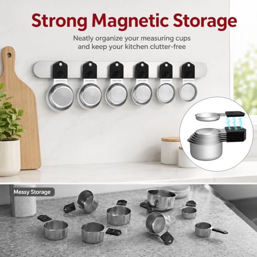 Magnetic Measuring Cups & Spoons Set|304 Stainless Steel Dual Scale Set of 15, Strong N52 Magnetic Nesting Design with Leveler, for Dry&Liquid Ingredients, Dishwasher Safe(Black) - color: Magnetic Measuring Cups & Spoons Set Black