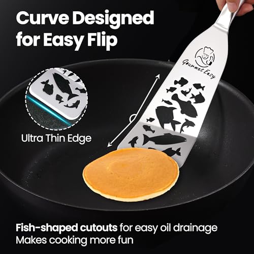 Gourmet Easy Fish Spatula Set, Ultra-Thin Edge Easy Flipping – Fish Edition | Stainless Steel, Kids Friendly, Ergonomic Non-Slip Grip for Secure Control, Versatile Use, Dishwasher Safe, 5-Year Warranty - color: Fish Edition