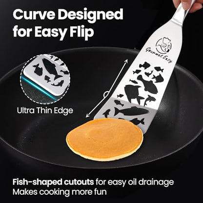 Gourmet Easy Fish Spatula Set, Ultra-Thin Edge Easy Flipping – Fish Edition | Stainless Steel, Kids Friendly, Ergonomic Non-Slip Grip for Secure Control, Versatile Use, Dishwasher Safe, 5-Year Warranty - color: Fish Edition