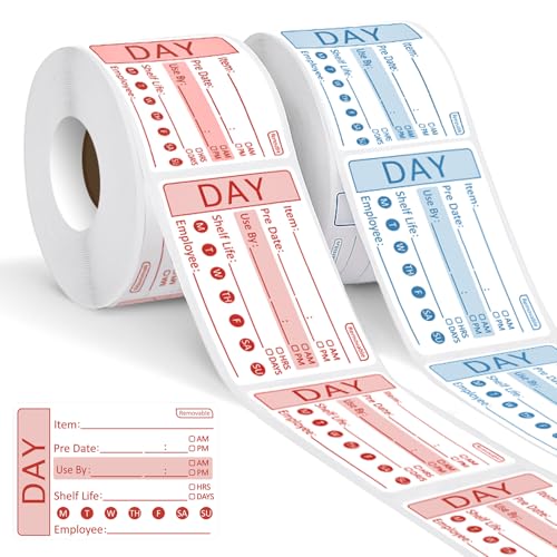 2 Rolls 600 Pieces Shelf Life Removable Freezer Labels, 2 x3 Inch Food Labels for Containers Date Stickers for Freezer Easy to Remove