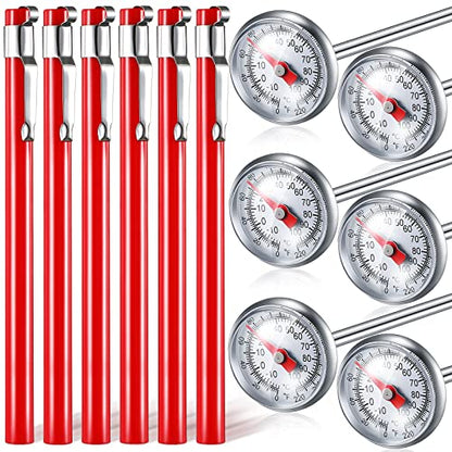 Xuhal 6 Pcs Stainless Steel Kitchen Thermometer with 5 Inch Long Stem 1 Inch Dial Thermometer Milk Frothing Food for Oven Probe Meat Grill BBQ Cooking Chocolate Water(Red) - color: Red