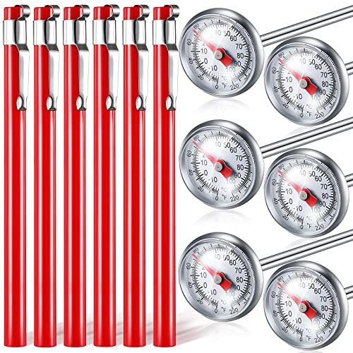 Xuhal 6 Pcs Stainless Steel Kitchen Thermometer with 5 Inch Long Stem 1 Inch Dial Thermometer Milk Frothing Food for Oven Probe Meat Grill BBQ Cooking Chocolate Water(Red) - color: Red