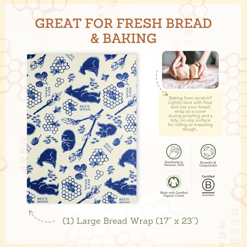 Bee's Wrap Beeswax Wraps for Bread - Beeswax Bread Wrap for Sourdough & Bread Storage - Plastic Free Made in USA Reusable Natural Food Wrap - Bees & Bears - color: Bees & Bears