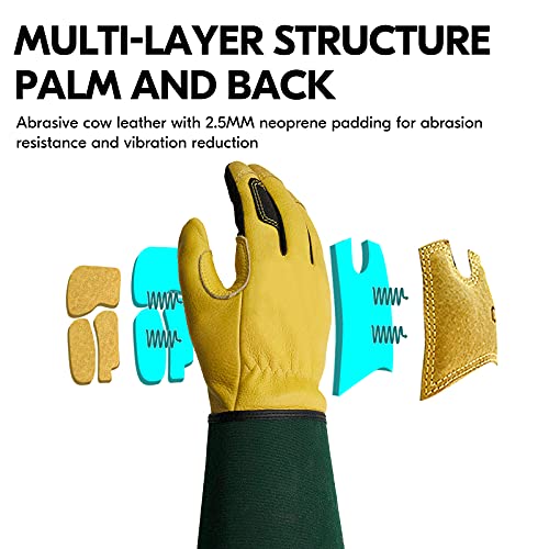 Vgo... Men's Extra-Long Leather Gardening Gloves, Gauntlet with Adjustable Cuff, Puncture & Thorn Proof, Touchscreen (CA7472) - color: 1 Pair - Yellow Green, size: Unisex Medium