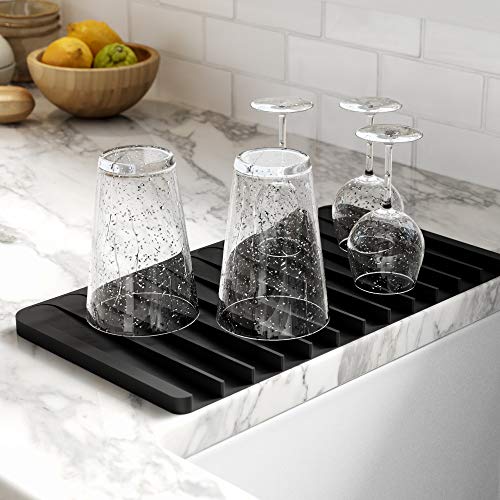 Kraus Self-Draining Silicone Dish Drying Mat or Trivet for Kitchen Counter in Black, KDM-10BL - color: Black, style: Drying Mat