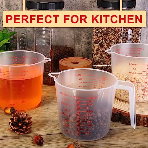Kanayu 36 Pcs Plastic Measuring Cup Clear Measuring Mug with Spout and Handle Grip Capacity Clear Graduated Pitcher for Kitchen Flour Water Liquids (Red,32 oz, 4 Cups) - color: Red, size: 32 oz, 4 Cups