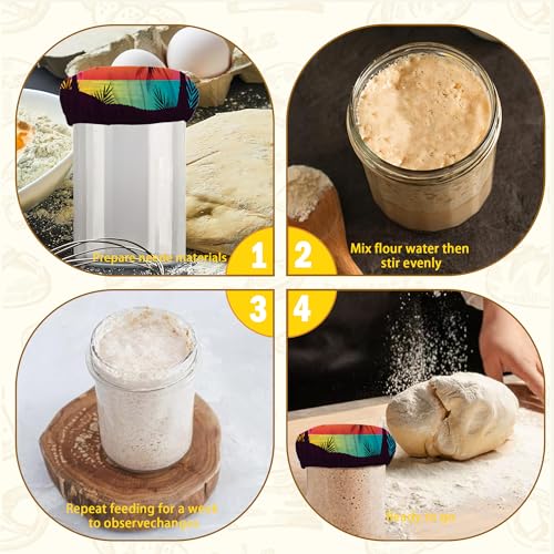 Tropical Palm Cloth Covers for Sourdough Starter Jars, Tree Sunset Heat Preservation to Increase Fermentation for Bread Sewn Cloth Cover for Sourdough Starter（5 Pack） - color: Tropical Palm