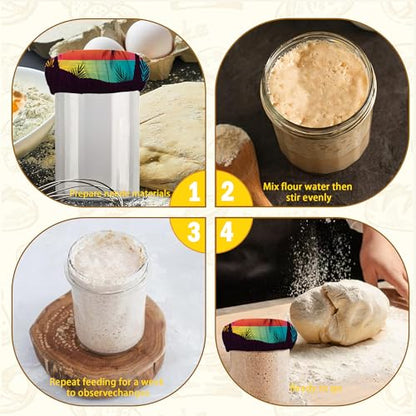 Tropical Palm Cloth Covers for Sourdough Starter Jars, Tree Sunset Heat Preservation to Increase Fermentation for Bread Sewn Cloth Cover for Sourdough Starter（5 Pack） - color: Tropical Palm
