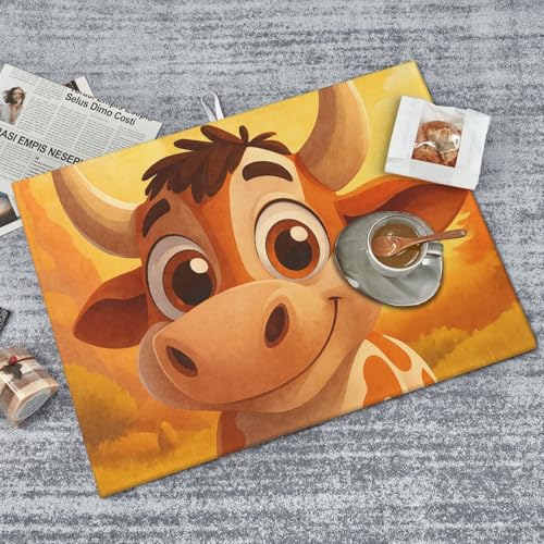 Cute Cow and Cheese Dish Drying Mat for Kitchen Counter Microfiber Absorbent Reusable Washable 18x24in - color: Cute Cow And Cheese