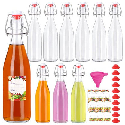 Swing Top Glass Bottles 16oz 10Pack, Reusable Glass Bottle with Stopper for Kombucha, Home Brewing,Vanilla Extract, Beer(480ml, Set of 10)