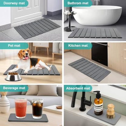 3 Pcs Large Stone Drying Mats for Kitchen Counter Diatomaceous Earth Dish Fast Dry Stone Sink Mat Dish Drying Matt Pad Water Absorbing Bathroom Trays Kitchen Countertop Diatomite Dish Draining Mat - color: Dark Gray