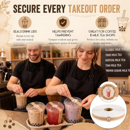 Zonon 600 Pcs Safe Secure Tamper Evident Seals for Drink Lids, Food Delivery Stickers Sealed for Freshness Labels Drink Food Coffee Milk Tea Ice Cream Seal Stickers 600 Pieces Per Roll (Kraft) - color: Kraft
