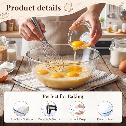 4.7 Qt Large Glass Mixing Bowl with Lid and Acacia Spoons Forks Salad Serving Glass Bowl Meal Prepping Container for Sourdough Bread Baking Fruit Kitchen Storage Marinating Brining Kimch