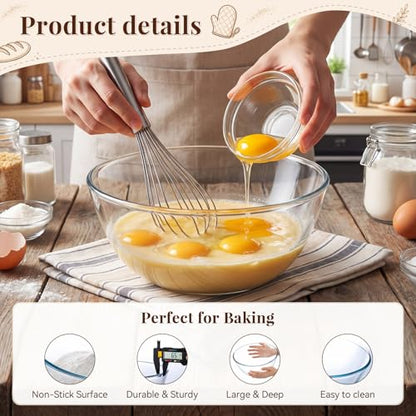 4.7 Qt Large Glass Mixing Bowl with Lid and Acacia Spoons Forks Salad Serving Glass Bowl Meal Prepping Container for Sourdough Bread Baking Fruit Kitchen Storage Marinating Brining Kimch