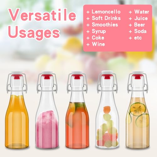 12Pcs 5oz Clear Beer Bottles Flip Top Round Glass Bottles with Leak Proof Easy Caps, 150ML Vinegar Kombucha Bottle for Wedding Themed Baby Shower Christmas Gifts - size: 5oz
