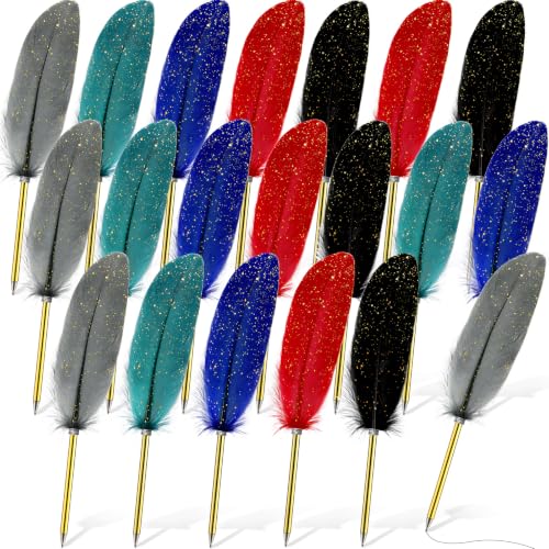 Chivao Feather Quill Ballpoint Pens Bulk 0.5mm Ink Refined Plated Rod Feathered Vintage Pens for Writing Guest Signature Office Party Favors(Dark Green, Royal Blue, Black, Wine Red, Gray,20 Pcs) - color: Dark Green, Royal Blue, Black, Wine Red, Gray