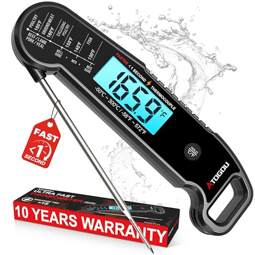 Atogou Professional Meat Thermometer Digital for Cooking Food, <1 Sec Instant Read & ±0.5℉ Accuracy, IP67 Waterproof, Thermocouple Sensor Probe, for Kithchen, BBQ, Grill, for Men Him Dad, Black - color: Black