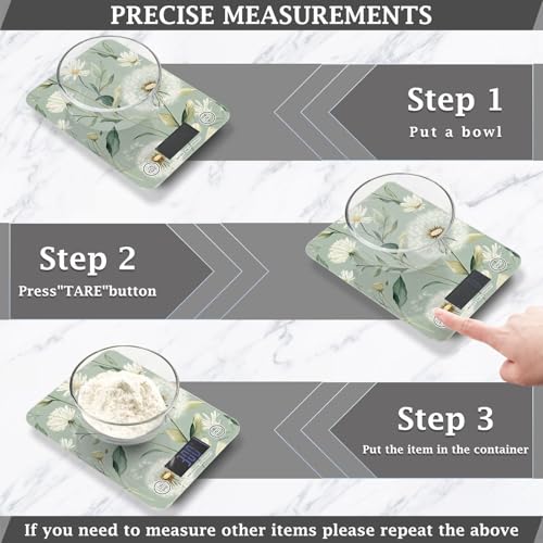 Sage Green Dandelion01 Food Scale Kitchen Digital Scale Food Ounces and Grams Dieting Baking Cooking Waterproof Glass Panels LCD Display,4 Units Tare Function - color: Sage Green Dandelion01