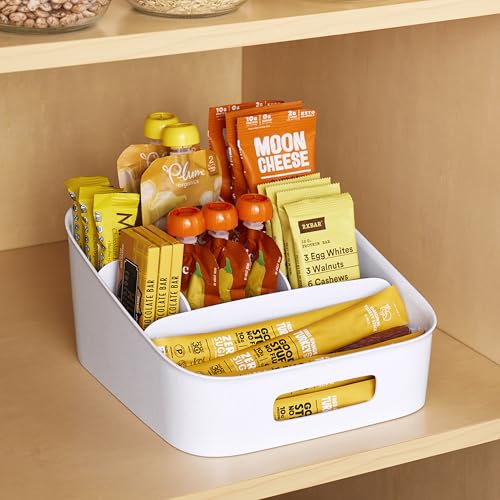 YouCopia ShelfBin Adjustable Snack Bin, BPA-Free Divided Storage Basket for Kitchen Pantry Organization, One Size, Speckled White - size: Adjustable Snack Bin