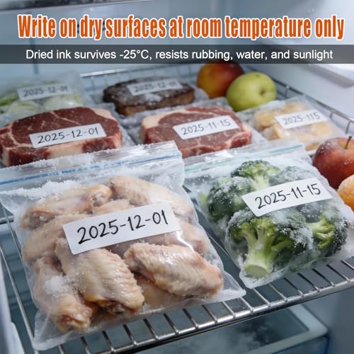 Freezer Bag Markers 2 Pack, Permanent Food Grade Pens with 1.0mm Chisel & 0.5mm Fine Tips for Freezer Labels, Fast Drying Waterproof Smudge Proof Ink Writes on Plastic, Glass, Metal, Foam