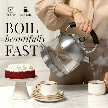 Stainless Steel Electric Kettle with Temperature Control - BPA and Plastic Free Electric Kettle with Keep Warm Function, Borosilicate Glass - Fast 1500W Hot Water Boiler, Auto Shut-Off - color: Silver