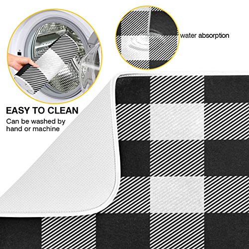 White and Black Buffalo Plaid Dish Drying Mat 18x24 for Kitchen Classic Buffalo Check Dishes Pad Dish Drainer Rack Mats Absorbent Fast Dry Kitchen Accessories - size: 18x24(in)x1