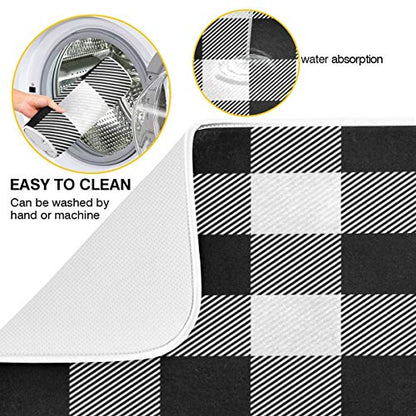 White and Black Buffalo Plaid Dish Drying Mat 16x18 for Kitchen Classic Buffalo Check Dishes Pad Dish Drainer Rack Mats Absorbent Fast Dry Kitchen Accessories - size: 16x18(in)x1