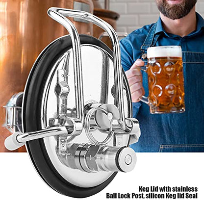 Carbonation Cap, Cornelius Style Keg Lid, Stainless Steel, with Built-in 0.5 Micron Diffusion Stone, Lock Post, for Homebrew Beer Kegs, Includes 2ft Beer Line