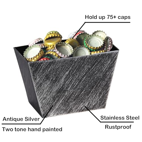 Old Fashioned Beer Cap Catcher Wall Mounted Bottle Top Bucket Stainless Steel (Antique Silver) - color: Antique Silver