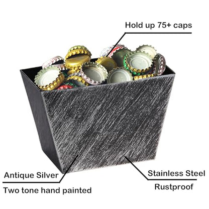 Old Fashioned Beer Cap Catcher Wall Mounted Bottle Top Bucket Stainless Steel (Antique Silver) - color: Antique Silver