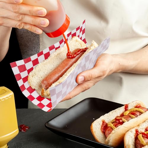 200 Pcs Wax Paper Sheets for Food,8.5x8.5" Food Basket Liners, Red and White Checkered Sandwich Wraps Paper,for Burgers Bread Restaurant Barbecue Picnic(Red) - color: Red