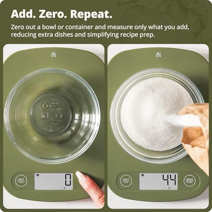 Greater Goods Food Scale – Digital Kitchen Scale, 1g Precision, Easy-Tare & Quick Conversion, Slim Compact Design, Durable & Portable | Ideal for Cooking, Baking & Meal Prep (Moss Green) - color: Moss Green