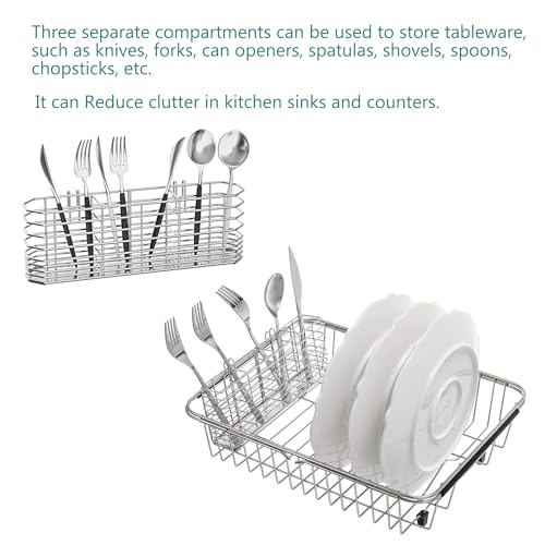 NiuYichee 304 Stainless Steel Utensil Holder, Dish Drying Rack, kitchen Utensil Organizer, Knife and Fork Drainage Rack, Kitchen Drainage Basket Accessories, With Hooks, Rust Proof, Color-Silver