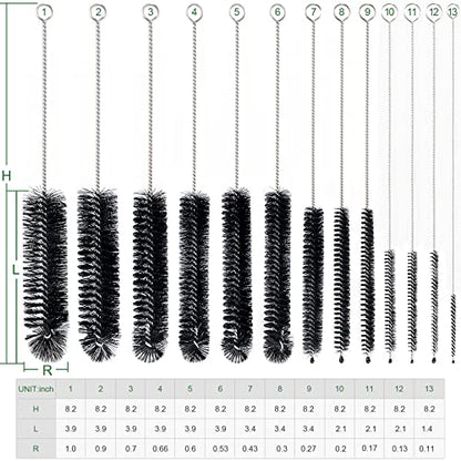 CiaraQ Bottle Cleaning Brushes, 8 Inch Nylon Tube Brush Set | Black Cleaner for Narrow Neck Bottles Cups with Hook, Set of 13pcs - color: Black, size: 8.0 Inch (13pcs)