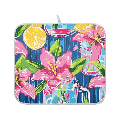 Lily Pulitzer Mason Jars Dish Drying Mats for Kitchen Counter, Microfiber Dish Drainer Mat 16 x 18 Inch Absorbent Washable Rack Pad Drying Dishes - size: 16x18in