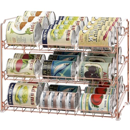 Simple Houseware Stackable Can Organizer Rack for Pantry/Cabinet – 11.5" D x 17" W x 13.75" H, Holds 36 Cans, 3-Tier Can Food Storage Dispenser, Rose Gold - color: Rose Gold