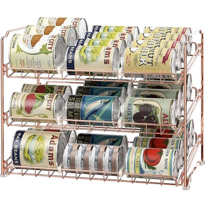 Simple Houseware Stackable Can Organizer Rack for Pantry/Cabinet – 11.5" D x 17" W x 13.75" H, Holds 36 Cans, 3-Tier Can Food Storage Dispenser, Rose Gold - color: Rose Gold
