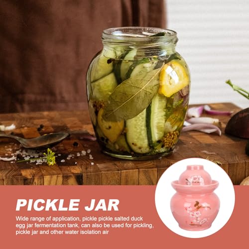 KICHOUSE Ceramic Pickle Jar with Double Lid Traditional Chinese Porcelain Fermentation Crock Red Plum Blossom Pattern Food Storage Container for Kitchen and Sauerkraut