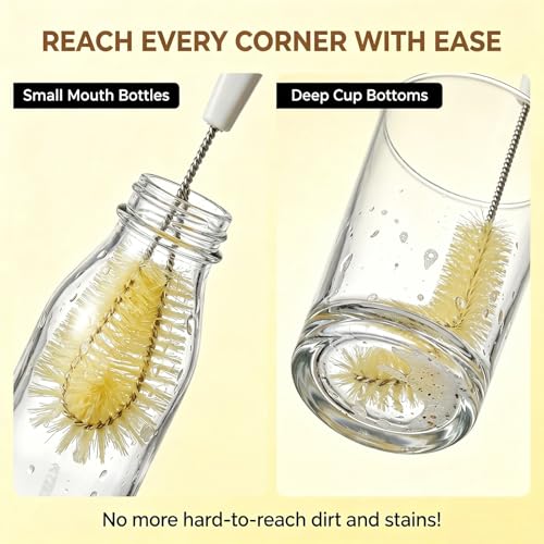 Long Water Bottle Cleaning Brush Bendable Bristles Design with Hook and Comfort Handle Bottle Washing Brush for for Baby Milk Bottle Decanter Glass Jugs Juicers Cleaner Brushes