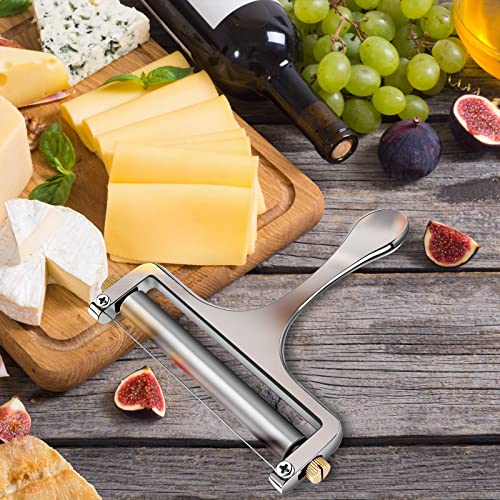 TOPULORS Wire Cheese Slicer Stainless Steel Handheld Cheese Cutter for Mozzarella, Cheddar, Gruyere - with 1 Extra Wire - Adjustable Thickness Cheese Shaver Cheese Slicers for Block Cheese (Silver) - color: Silver - Wire cheese slicer