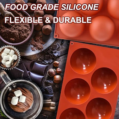 Lerykin 3 Pack Extra Large 5-Cavity Semi Sphere Silicone Molds, Half Sphere Baking Mold Non-Stick for Making Big Size Hot Chocolate Bomb, Jelly, Cake, Dome Mousse - color: 5-Cavity Extra Large ( 3 Pack )