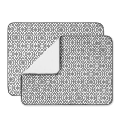 SUBEKYU 24" x 18" Dish Drying Mat, Dish Mat Drying Kitchen Mat Large, Absorbent Microfiber Dish Drainer/Rack Pads, XL, Grey, 2 PACK - color: Double Pattern 2P 24*18