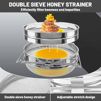 2 Sets Honey Strainer Stainless Steel Double Sieve Honey Filter Strainer Honey Extractor Equipment for 5 Gallon Bucket Bee Keeping Equipment Tools