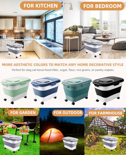 20-23 Lbs Dog Food Storage Container - Collapsible Dog Food Container with Attachable Casters and Scoop,Travel Silicone Bowl, Pet Food Storage Containers to Keep Dry Food Fresh,Easy to Move - color: Grey