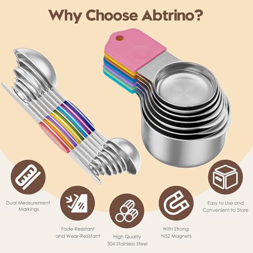 Magnetic Measuring Cups and Spoons Set – 304 Stainless Steel | Dual-sided Design | 15-Piece with Leveler | N52 Space-Saving Magnetic Nesting | Baking & Meal Prep | Kitchen Gift (Colorful) - color: Magnetic Measuring Cups and Spoons Set - Colorful