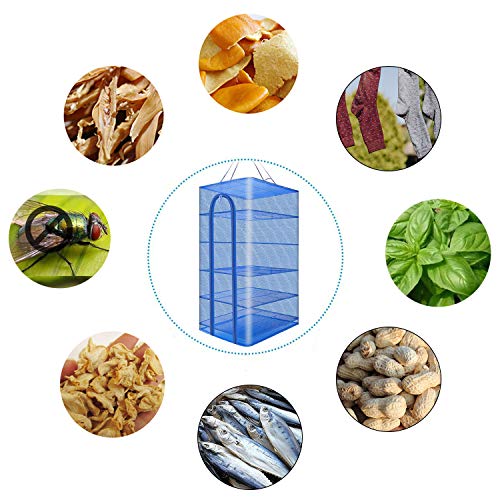 Hwayslon Hanging Drying Net Foldable Drying Rack Net Dryer 19.7"x19.7"x37.4" 6 Layer Folding Fish Mesh Collapsible Dry Net with Zippers for Fish Vegetables Drying Seeds Fruit Herb
