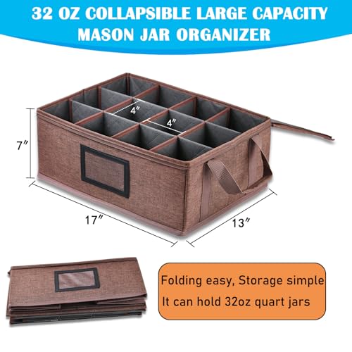 32 oz Mason Jar Storage Containers - Sturdy Canning Jar Storage Boxes Organizer, Foldable Carrier Bag with Handles and Dividers, Holds 12 Quart Mason Jars, Home Canning Supplies (Quart) - size: Quart