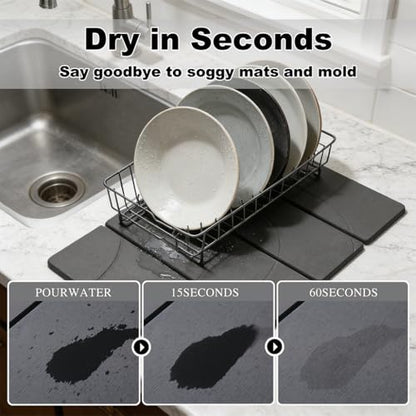 2PCS Stone Dish Drying Mat for Kitchen Counter,Collapsable Stone Dish Drying Mat with Diatomaceous Earth for Quick Drying-Ultra Absorbent-Eco-Friendly,Foldable -23.6"×15.7" Dark Gray Wave Grooves - color: DKHX-Dark Grey