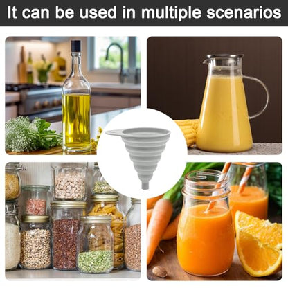 Kitchen Funnel Set 3 Pack, Small Medium Large, Kitchen Accessories Foldable Silicone Collapsible Funnels for Filling Water Bottle Liquid Transfer, Grey - color: 3 Gray