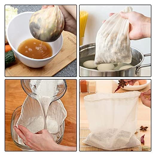 Nut Milk Bag & Cheese Cloth Bag (3 pack,10"x 12") 100% Unbleached Cotton Cheesecloth Bags for Tea/Yogurt/Juice/Wine/Soup/Herbs, Durable Washable Reusable Almond Milk Strainer for Food Straining